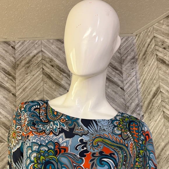 J. Crew Blue and Green, orange geometric, print mini Dress, size 10 - Picture 5 of 9